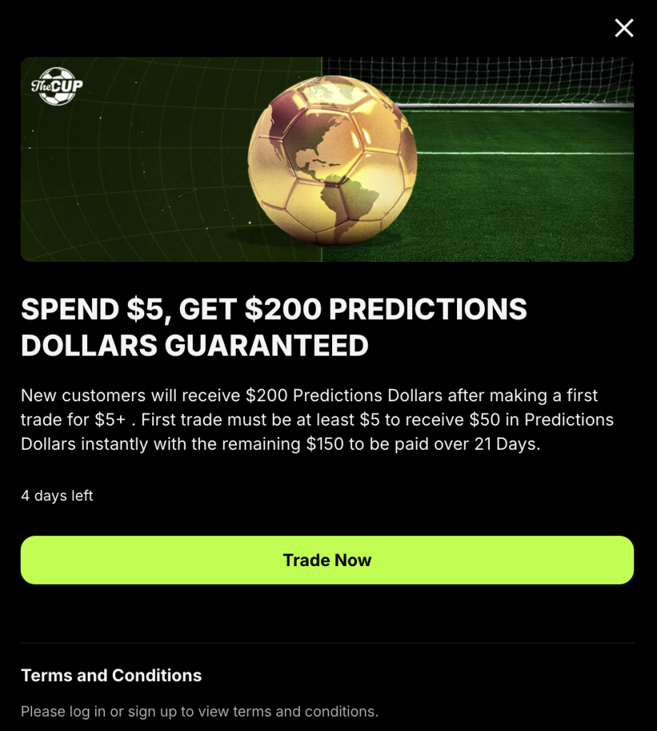 Draftkings Predictions spend $5, get $200 offer